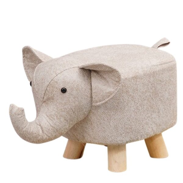 Taburet pentru Copii, Flippy, Scaun Tip Taburet, Model Elefant, din Lemn Masiv, Scaun pentru Copii, 30 x 25 x 25 cm, Alb Bej