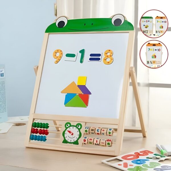 Tabla Educationala Magnetica, Flippy, Pliabila si Creativa, Litere si Cifre Magnetice, Suprafata pentru Creta si Marker, Dezvolta Creativitatea si Logica Matematica, din Lemn Natural, 3 ani+, Verde