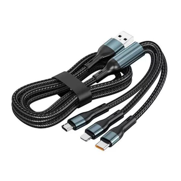 Cablu Multifunctional de Incarcare pentru Telefon 3in 1  Cablu de incarcare rapida 100W potrivit pentru Auto Universal pentru Android si iOS 1.2M Negru