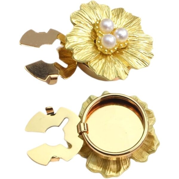 Accesoriu pentru Nasturi  Model Floare cu Perle din Metal 2.5 x 1.7 cm Auriu