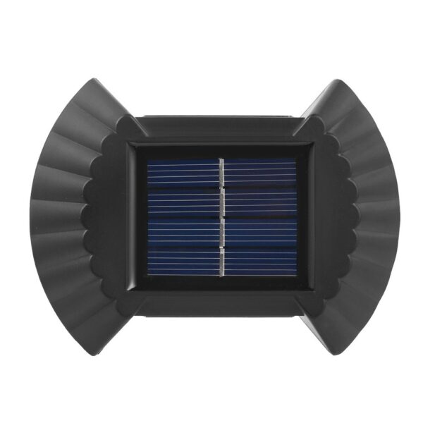 Set 4 Aplica solara LED bidirectionala pentru perete  in forma de funda 8 LED-uri material ABS si PC lumina puternica IP65 10 x 7.5 cm baterie 1.2 V 300 mAh autonomie 8-10 ore alb rece