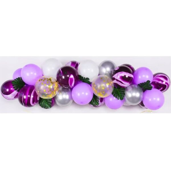 Baloane decorative din Latex si Banner Happy Birthday  Model Aniversare Set 37 de Piese Mov Argintiu Alb