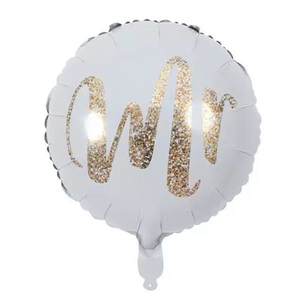 Balon din Folie Metalizata  Figurina Cerc Model MR Tematica Nunta 45 cm Ambalaj Individual Pai Inclus Umflare cu Aer sau Heliu Alb