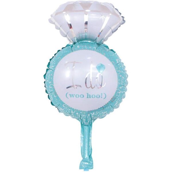 Balon din Folie Metalizata  Mini Figurine Nunta Model Inel de Logodna Tematica Cerere in Casatorie 46x23 cm Ambalaj Individual Pai Inclus Umflare cu Aer sau Heliu Albastru