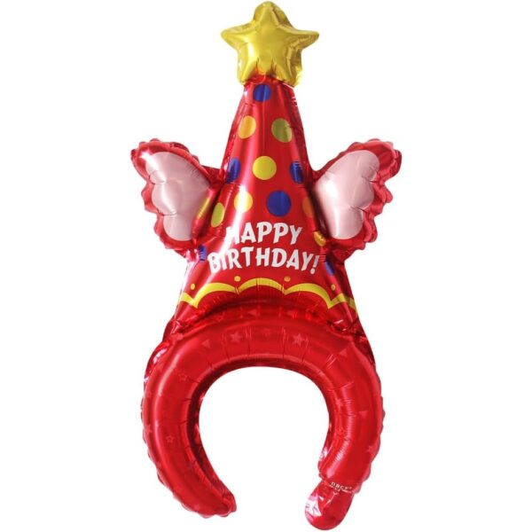 Balon din Folie Metalizata  Tip Coronita Model Palarie de Petrecere Ambalaj Individual Pai Inclus Umflare cu Aer sau Heliu 31 x 50 cm Rosu
