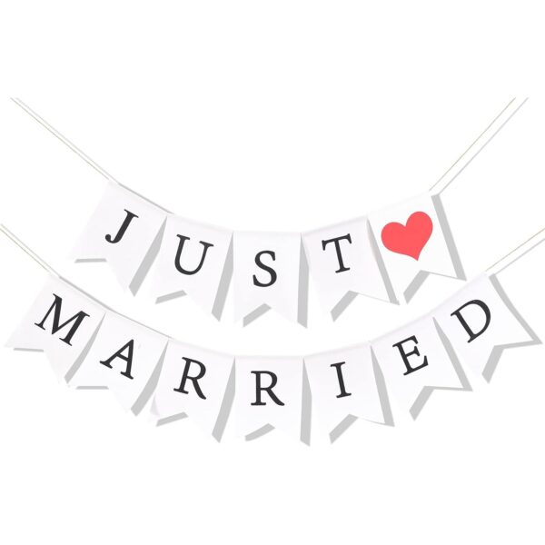 Banner Decorativ  Model Just Married Tematica Nunta Alb-Negru