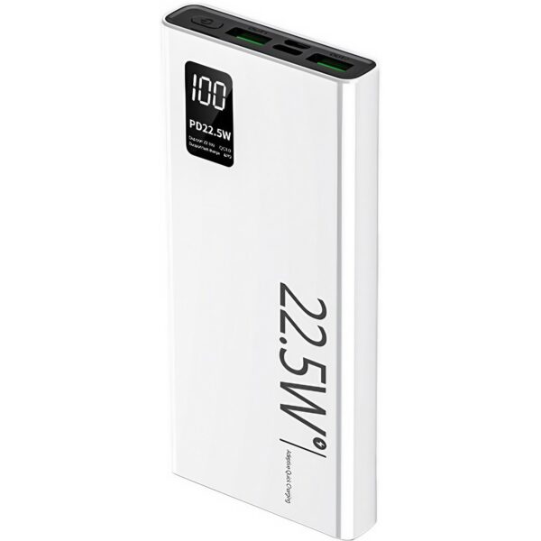 Baterie Externa Powerbank  Ultra-Subtire cu Ecran Digital Compatibilitate Universala TYPE-C si USB x2 20000 mAh Power Delivery 22.5W 144x66x26 mm Alb