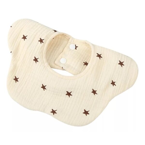 Baveta Tip Floare  din Bumbac pentru Copii 0-12 Luni Rezistenta la apa cu Capse Model cu Stelute 26 x 29 cm Crem