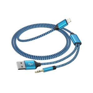 Cablu 2 in 1 Audio si Incarcare USB Adaptor Jack 3.5 mm Auxiliar Compatibil iPhone  Albastru