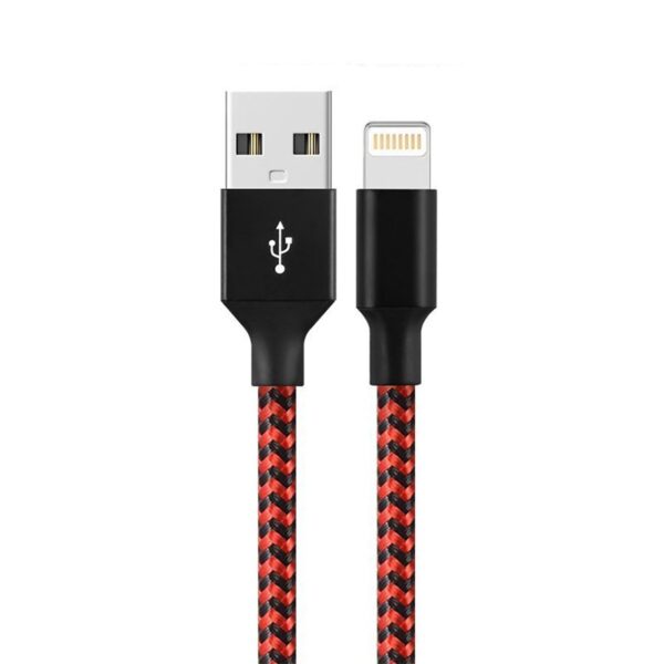 Cablu de Date pentru Telefon  Cablu USB spre Lightning Compatibil cu iPhone Lungime 3 M Impletit Triunghiular in 2 culori Rosu Negru