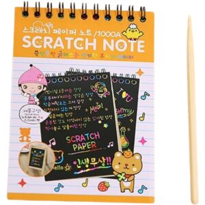 Caiet cu fise razuibile  DIY Magic Scratch 12 File Curcubeu Creion din Lemn Cartonase negre 14.5 x 10 cm portocaliu