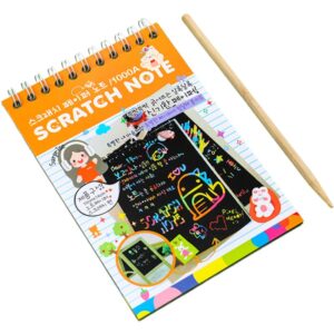 Caiet cu fise razuibile  DIY Magic Scratch 12 File Curcubeu Creion din Lemn Cartonase negre 14.2 x 9.8 cm Portocaliu