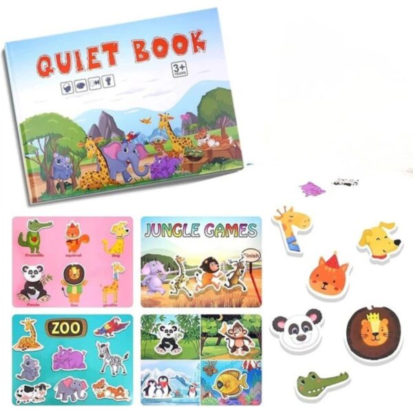 Carte Educativa cu Stickere Reutilizabile  Quiet Book Senzoriala cu Pagini Interactive Puzzle Joc Montessori Seria ''Lumea Animalelor'' Dezvolta Motricitatea Fina si Logica Quiet Book pentru Invatare Timpurie 3 ani Multicolor