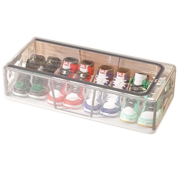 Cutie de Depozitare pentru Pantofi  60x30x21 cm din Plasa PVC Impermeabila si Cadru de Otel Pliabila Fermoar Bidirectional Transparenta