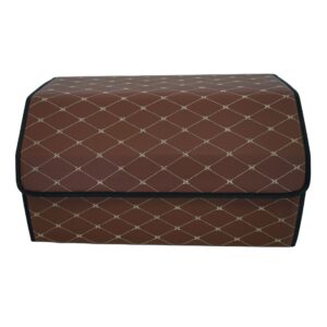 Cutie de Depozitare Auto  Organizator Premium Portbagaj Geanta Multifunctionala  din Piele Ecologica 2 Compartimente Depozitare Pliabil Rezistent la Uzura Maro Inchis 55 x 30 x 30cm