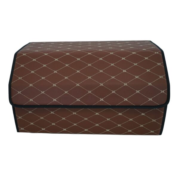 Cutie de Depozitare Auto  Organizator Premium Portbagaj Geanta Multifunctionala  din Piele Ecologica 2 Compartimente Depozitare Pliabil Rezistent la Uzura Maro Inchis 55 x 30 x 30cm