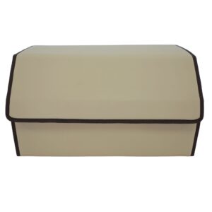 Cutie de Depozitare Auto  Organizator Premium Portbagaj Geanta Multifunctionala  din Piele Ecologica 2 Compartimente Depozitare Pliabil  si Rezistent la Uzura Bej 55 x 30 x 30cm