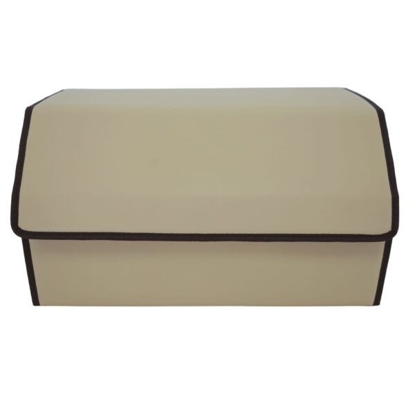 Cutie de Depozitare Auto  Organizator Premium Portbagaj Geanta Multifunctionala  din Piele Ecologica 2 Compartimente Depozitare Pliabil  si Rezistent la Uzura Bej 55 x 30 x 30cm
