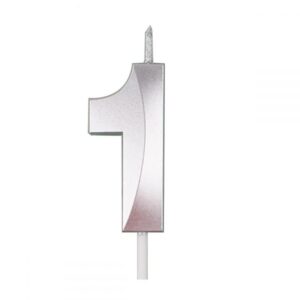 Lumanare Cifra 1  Model Diamond 5 x 3.4 cm Argintiu