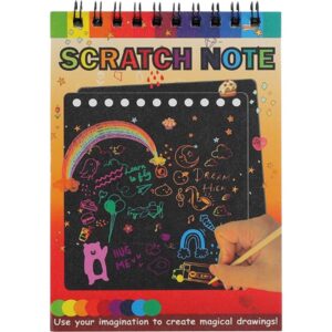 Caiet cu fise razuibile  DIY Magic Scratch 12 File Curcubeu Creion din Lemn Cartonase negre 14 x 10 cm galben