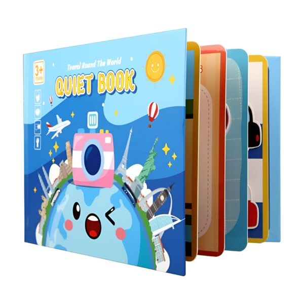 Carte Educativa cu Stickere Reutilizabile  Quiet Book Senzoriala cu Pagini Interactive  Joc Montessori Seria ''In Jurul Lumii' Puzzle Dezvolta Motricitatea Fina si Logica Quiet Book pentru Invatare Timpurie 3 ani Multicolor