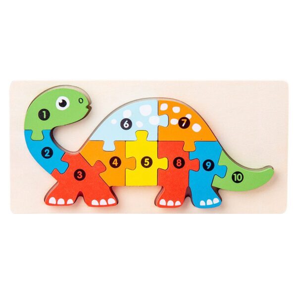Puzzle din Lemn 3D Montessori  Jucarie Educativa pentru Copii 0-3 Ani Vopsea Ecologica Dezvolta Motricitatea Fina Coordonarea Logica  11 Piese Model Brachiosaurus Multicolor