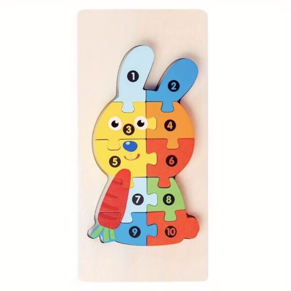 Puzzle din Lemn 3D Montessori  Jucarie Educativa pentru Copii 0-3 Ani Vopsea Ecologica Dezvolta Motricitatea Fina Coordonarea Logica  11 Piese Model Iepure Multicolor
