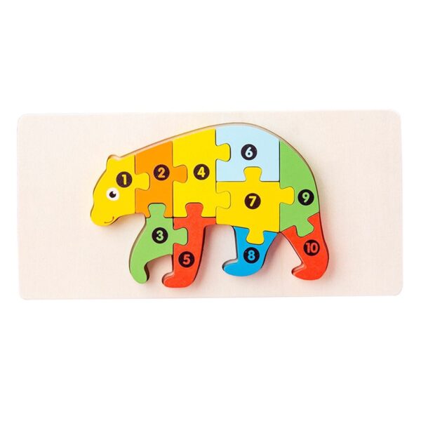 Puzzle din Lemn 3D Montessori  Jucarie Educativa pentru Copii 0-3 Ani Vopsea Ecologica Dezvolta Motricitatea Fina Coordonarea Logica  11 Piese Model Urs Multicolor