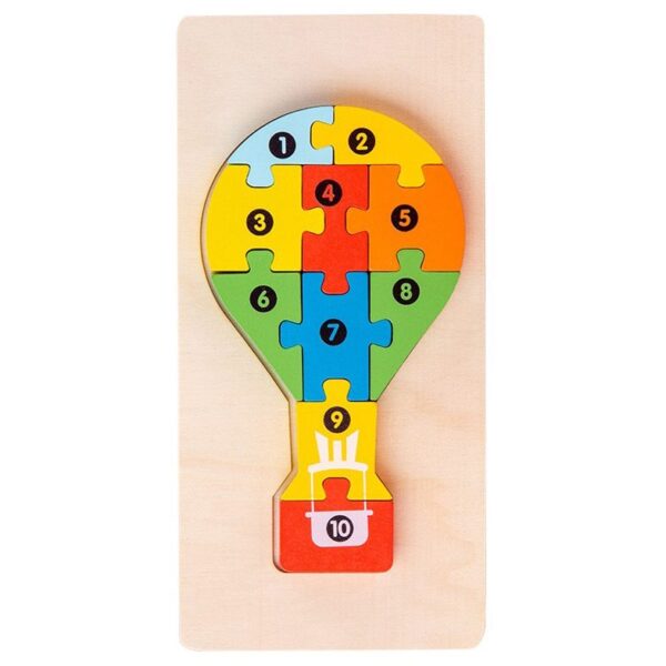 Puzzle din Lemn 3D Montessori  Jucarie Educativa pentru Copii 0-3 Ani Vopsea Ecologica Dezvolta Motricitatea Fina Coordonarea Logica  11 Piese Model Balon cu Aer Cald Multicolor