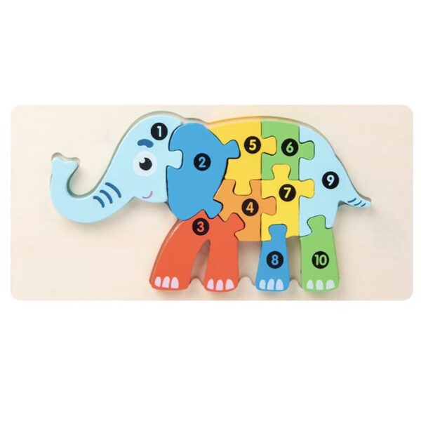 Puzzle din Lemn 3D Montessori  Jucarie Educativa pentru Copii 0-3 Ani Vopsea Ecologica Dezvolta Motricitatea Fina Coordonarea Logica  11 Piese Model Elefant Multicolor