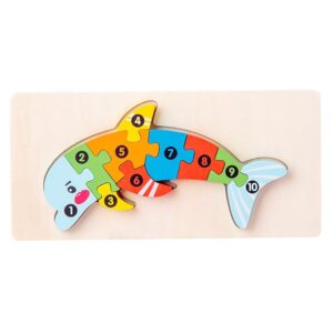 Puzzle din Lemn 3D Montessori  Jucarie Educativa pentru Copii 0-3 Ani Vopsea Ecologica Dezvolta Motricitatea Fina Coordonarea Logica  11 Piese Model Delfin Multicolor