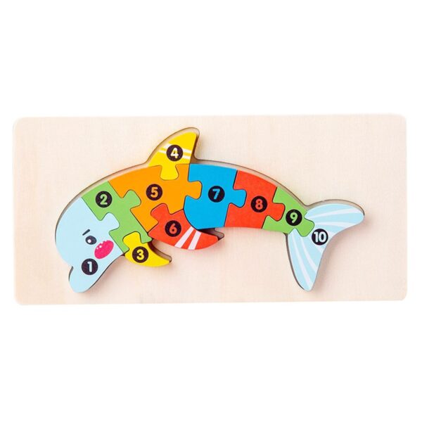 Puzzle din Lemn 3D Montessori  Jucarie Educativa pentru Copii 0-3 Ani Vopsea Ecologica Dezvolta Motricitatea Fina Coordonarea Logica  11 Piese Model Delfin Multicolor