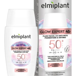 Fluid Facial Elmiplant Glow Expert 4D UV Anti Pete Pigmentare si Antirid SPF 50+ 50 ml