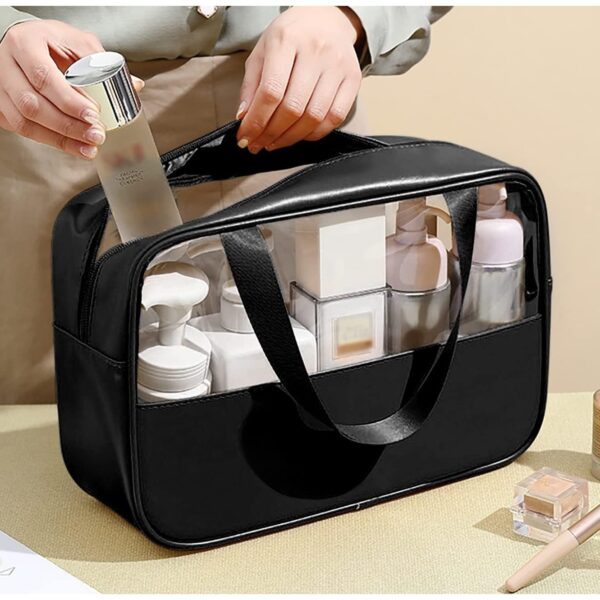 Geanta cosmetice  pentru voiaj sau organizare material PVC/textil impermeabila portabila 26 x 15 x 10 cm negru