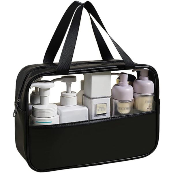 Geanta cosmetice  pentru voiaj sau organizare material PVC/textil impermeabila portabila 30X21X12 cm negru