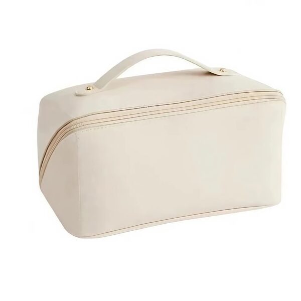 Geanta de Calatorie  Pentru Cosmetice Portabila Impermeabila din Piele Ecologica Compartimente Multiple cu Fermoar 23 x 11.5 x 10.5 cm Crem