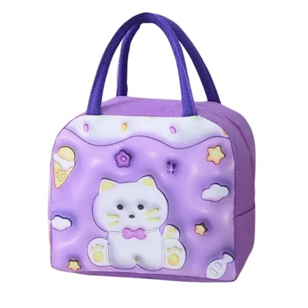 Geantă Frigorifică  cu Desene Animate 3D Portabilă pentru Copii de Prânz din Pânză Oxford 23x13x19 cm Model Pisicuta Mov