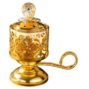 Arzator de Tamaie cu Carbune  Metal Auriu Stil Orientul Mijlociu Portabil cu Capac Anti Cenusa 14 x 6.5 cm Auriu
