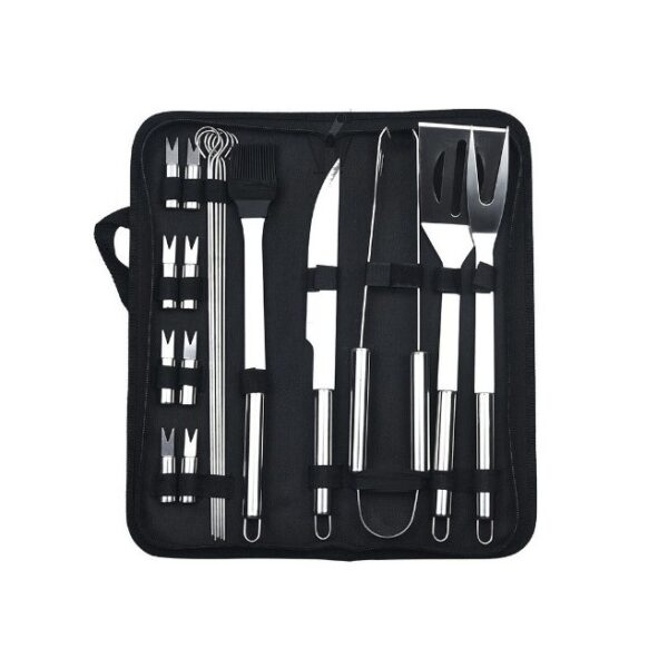 Set 18 Ustensile pentru Gratar  din Otel Inoxidabil Geanta Oxford Argintiu