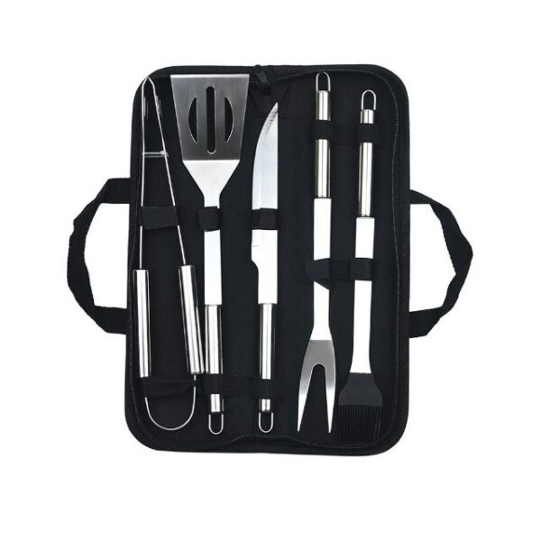 Set 5 Ustensile pentru Gratar  din Otel Inoxidabil Geanta Oxford Argintiu