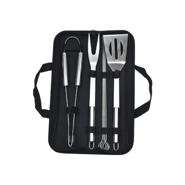 Set 7 Ustensile pentru Gratar  din Otel Inoxidabil Geanta Oxford Argintiu