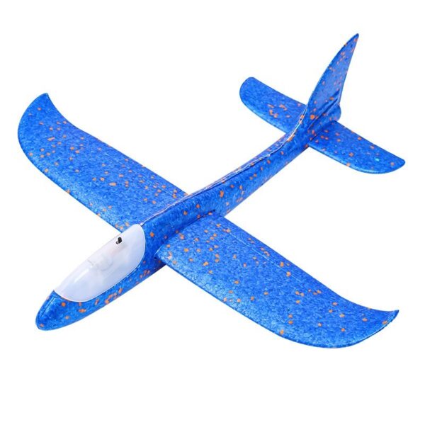 Avion planor din polistiren in punga  lungime 47 cm cu lumini pe toata lungimea Albastru