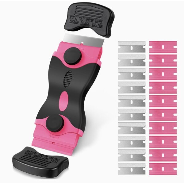 Racleta Multifunctionala pentru Curatare Sticla si Ceramica  Design Ergonomic Maner Anti-alunecare Include 20 de Lame de Schimb 125 x 45 cm Roz