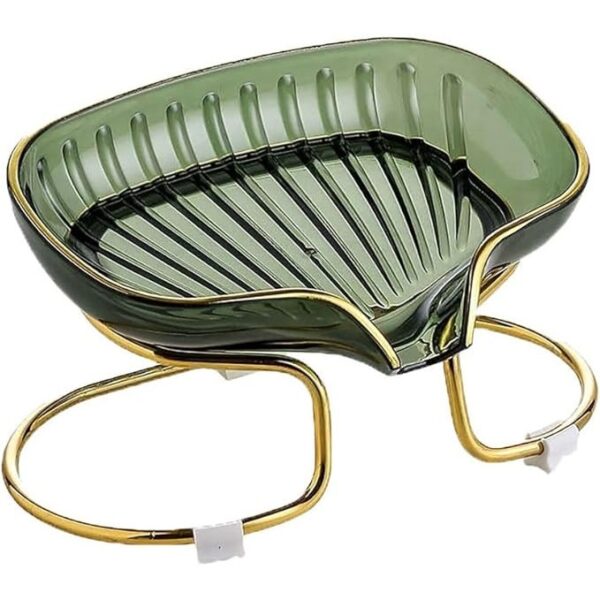 Savoniera cu Suport  Sistem de Scurgere a Apei Margine Aurie 14 x 8.5 x 9 cm din TPE Verde