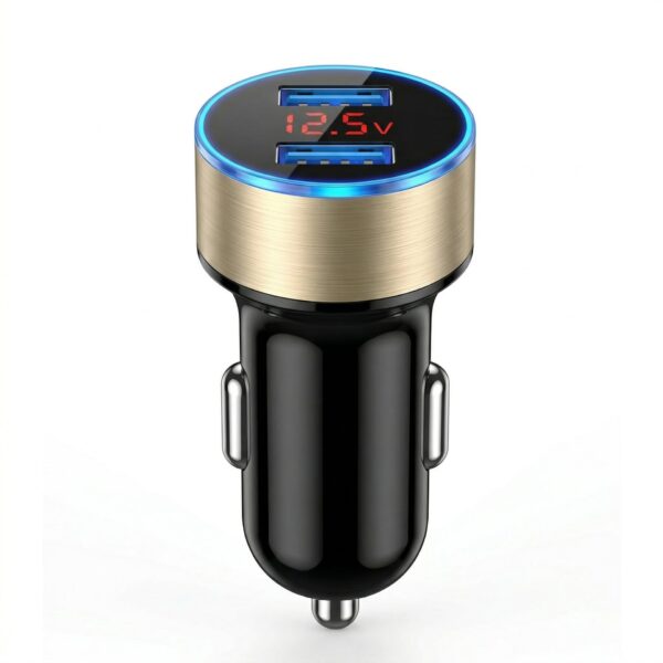 Incarcator Auto cu Afisaj Digital  din Metal 3.1A Incarcare Rapida 6A PD+QC3.0 Dublu USB Negru/Auriu