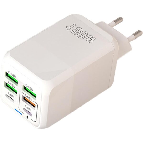 Incarcator Multifunctional   6 Porturi (2 x PD Type C + 4 USB) 150 W 5V 2.4A Incarcare Rapida 4.4 x 4.4 x 11 cm Alb