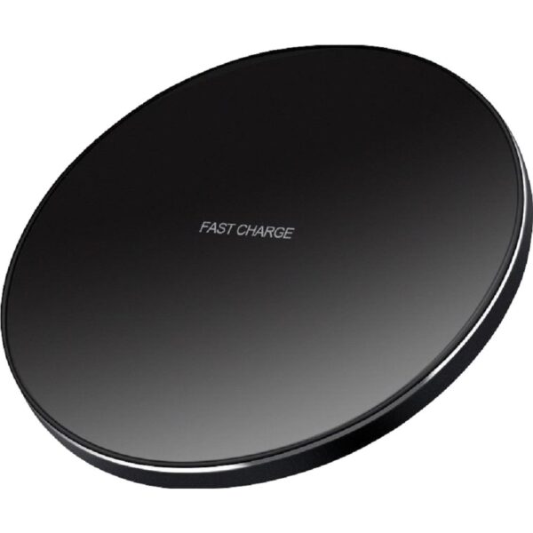 Incarcator Wireless  Fast Charge 15W Ultra Slim compatibil cu iPhone cablu inclus Rotund Negru