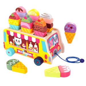 Jucarie Educativa Montessori  Model Camion de Inghetata Sortator Forme 22 x 11 x 12 cm 3+ ani Multicolor