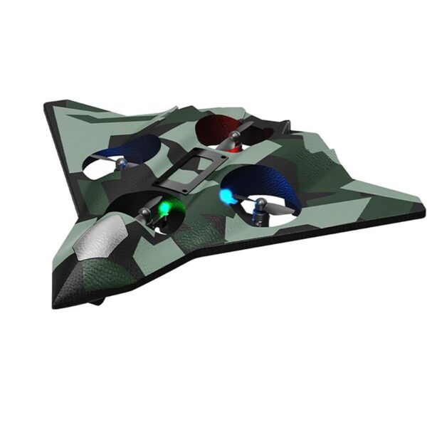 Avion de Lupta cu Telecomanda  Tip Drona din EVA (Spuma) cu Telecomanda Incarcare USB 2.4 GHz Rotire 360° Zbor pana la 100 m LED 24 x 25.5 x 4.2 cm Model Army Verde