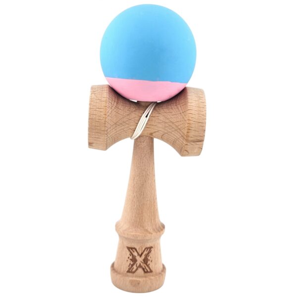 Jucarie Interactiva Kendama Profesionala  din Lemn 18 cm Joc de Indemanare pentru Copii si Adulti Bicolor Turcoaz Roz
